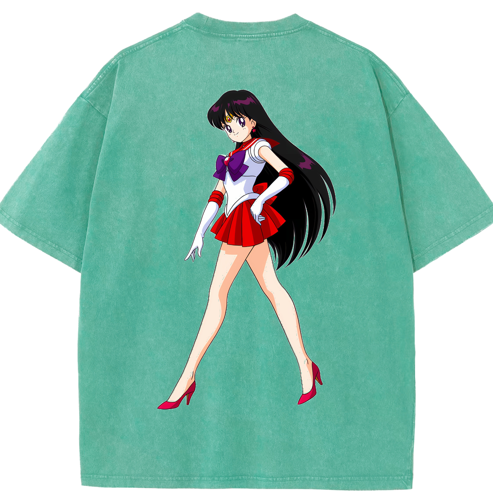 （画像用） 美少女戦士セーラームーン 火野レイ ひの レイ Sailor Moon Hino Rei （セーラーマーズ,Sailor Mars） 綿100% ヴィンテージ風 半袖Tシャツ（背面プリント）